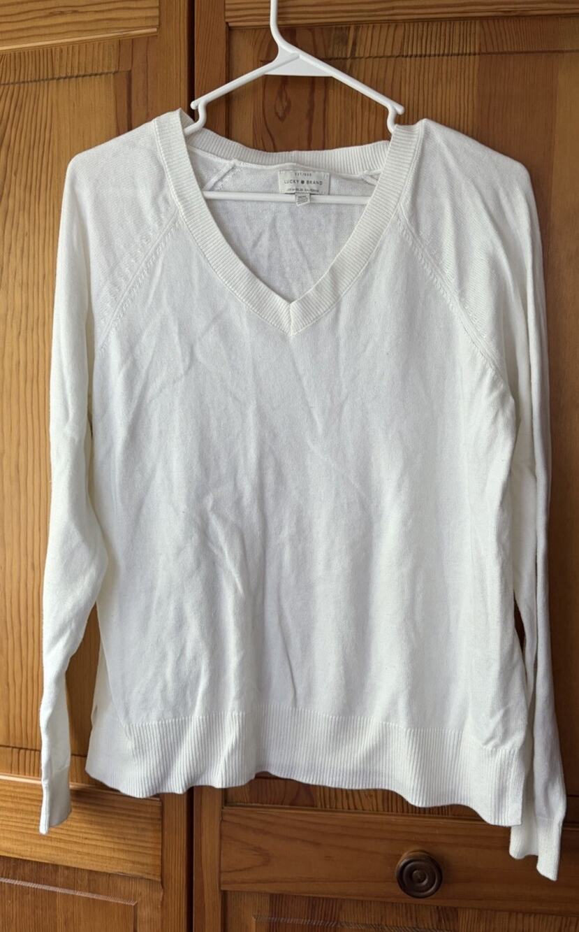Lucky Brand Womens Marshmallow Long Sleeve V-Neck Sweater Size M